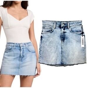 L’Agence, NWT Women’s ‘Allegra’ Denim Mini Skirt in Marble - Light Blue, Size 25